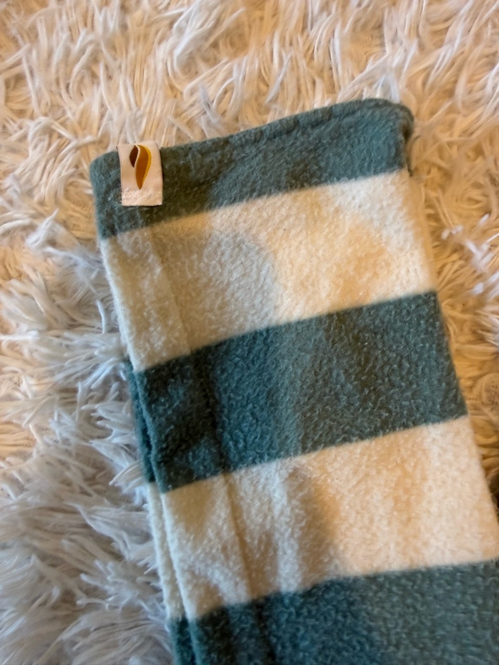 Rubiawear kids Striped Teal and Cream fleece legwarmers